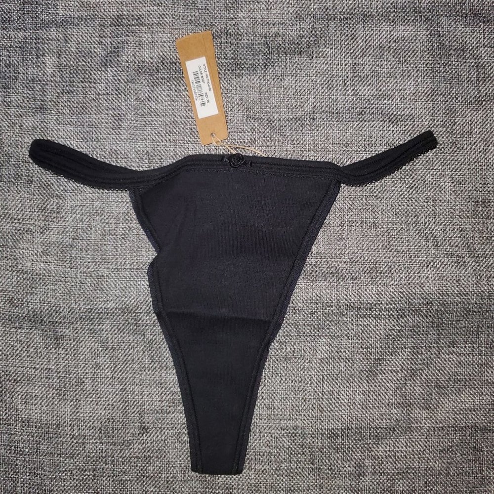 NWT SKIMS XS Logo Pointelle String Thong SOOT